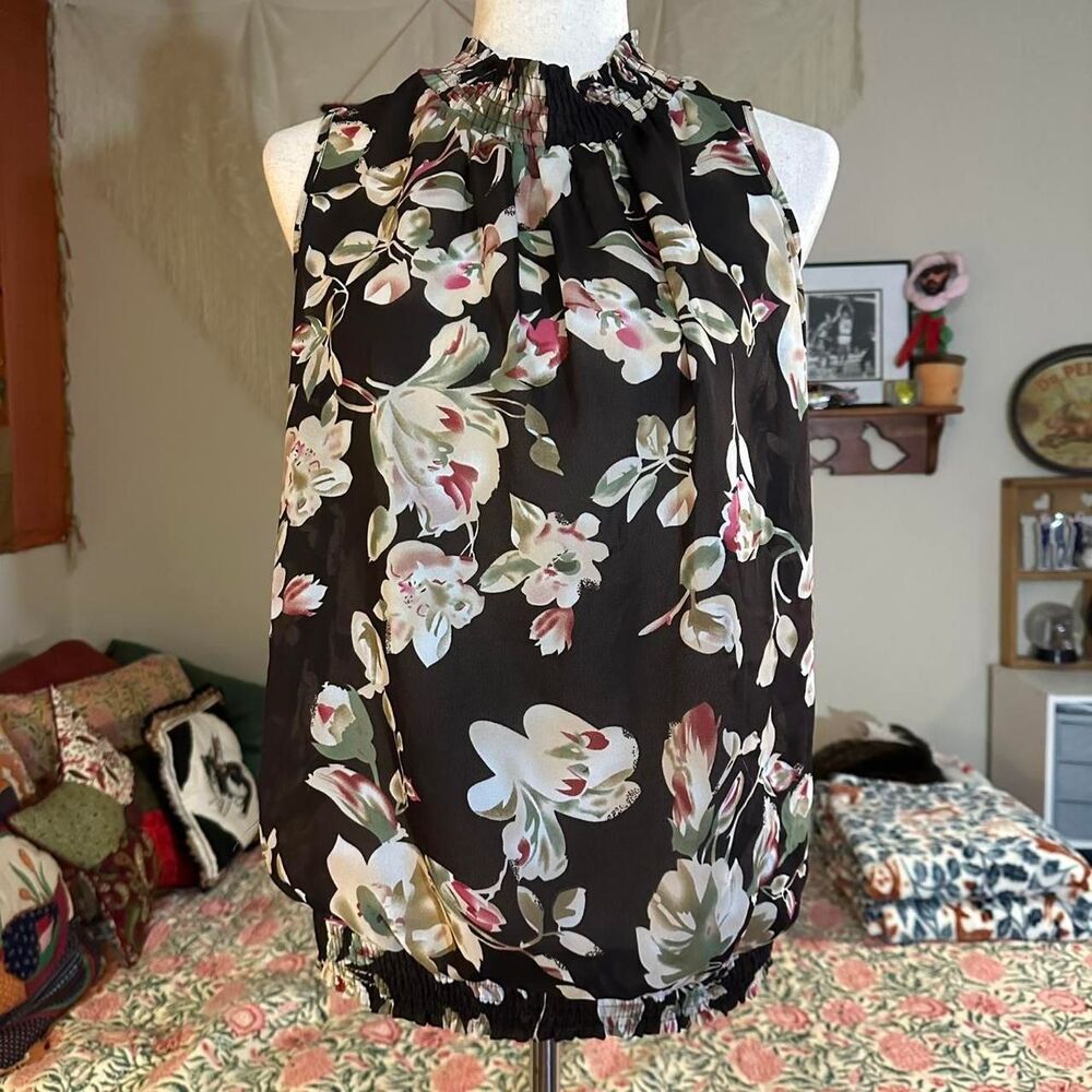 Argora Y2K Floral Brown Bubble Chiffon Feel Tank Top